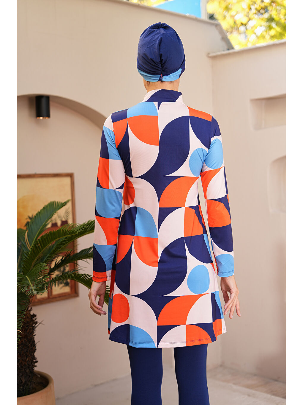 Lacivert Geometrik Desenli Taytlı Kapalı Tesettür Mayo 3720-4