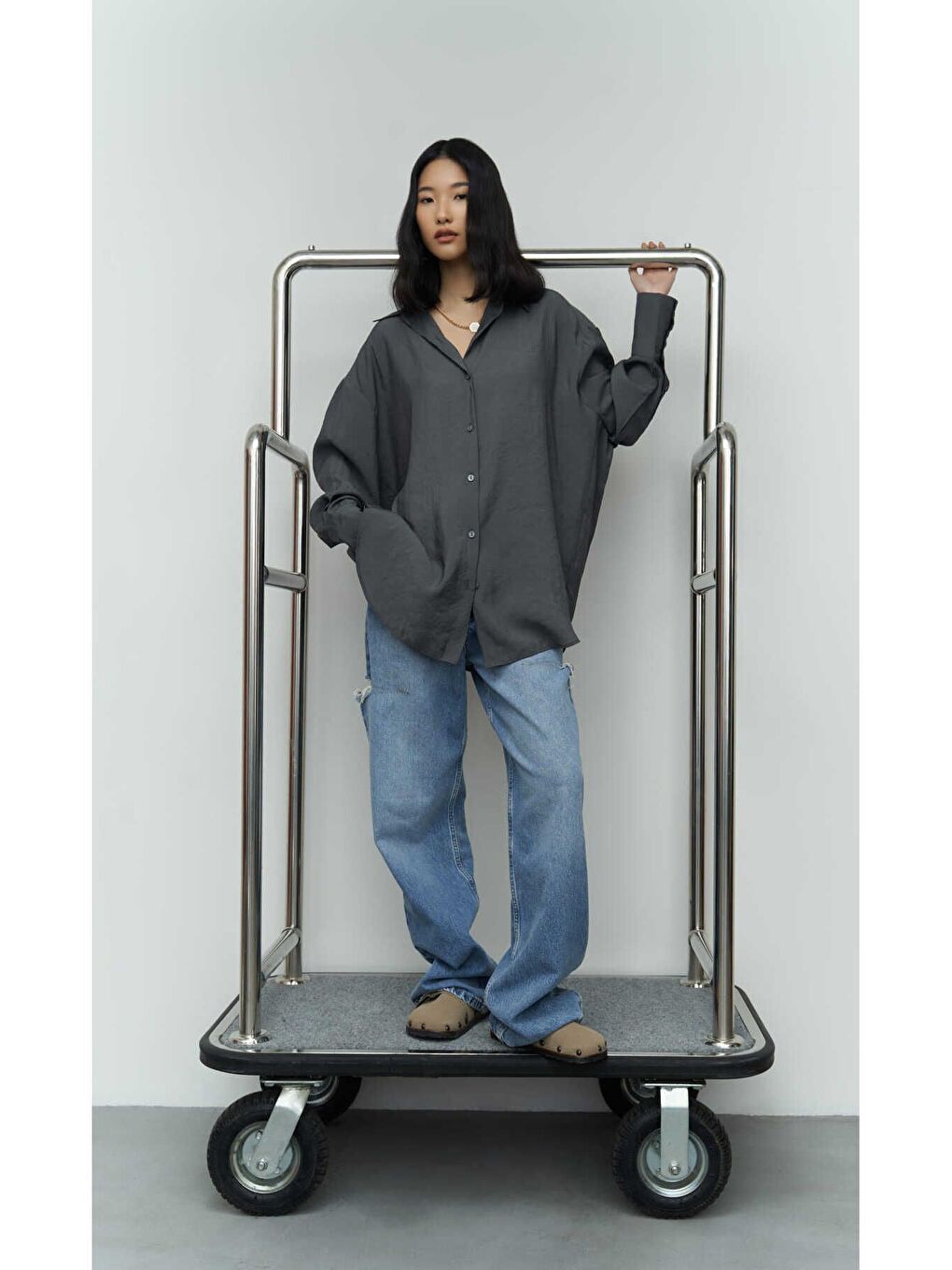 Zaria Antrasit Oversize Gömlek-6