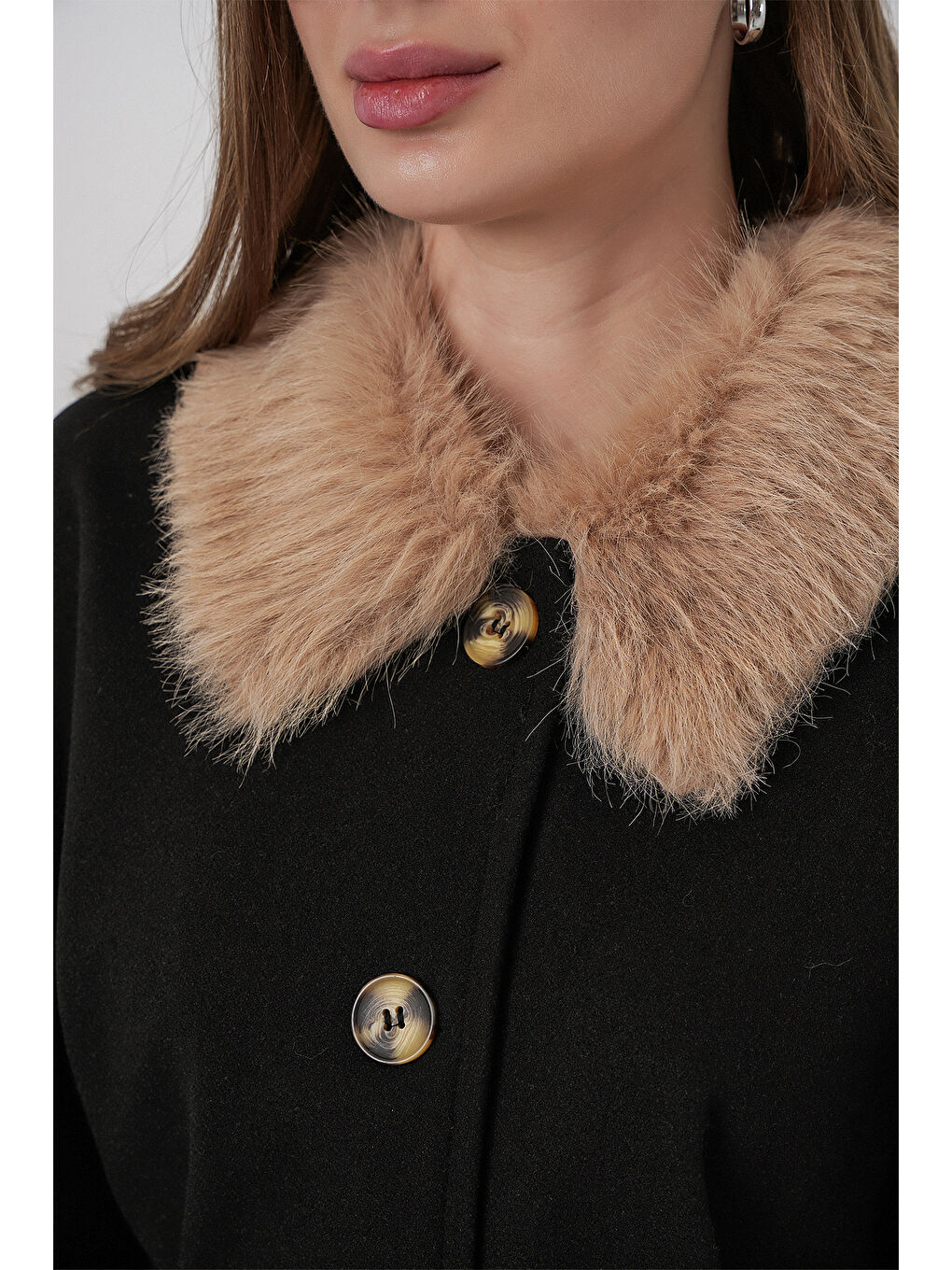 Kadın Kemerli Kaşe Panço 9165 - Siyah-5