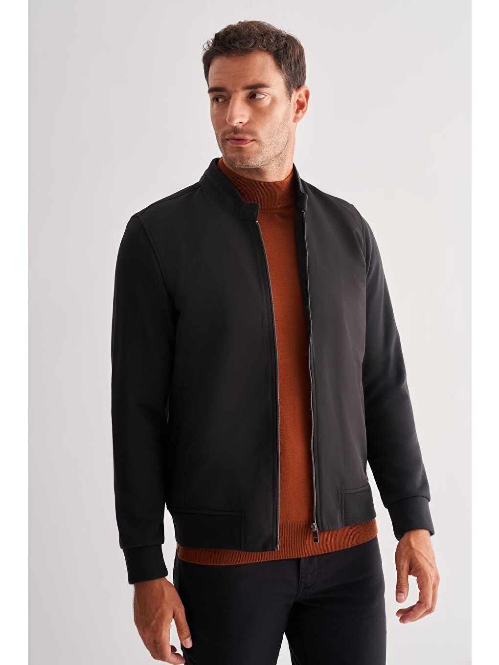 Siyah Dik Yaka Cls Slim Fit Mont 1007255127-2
