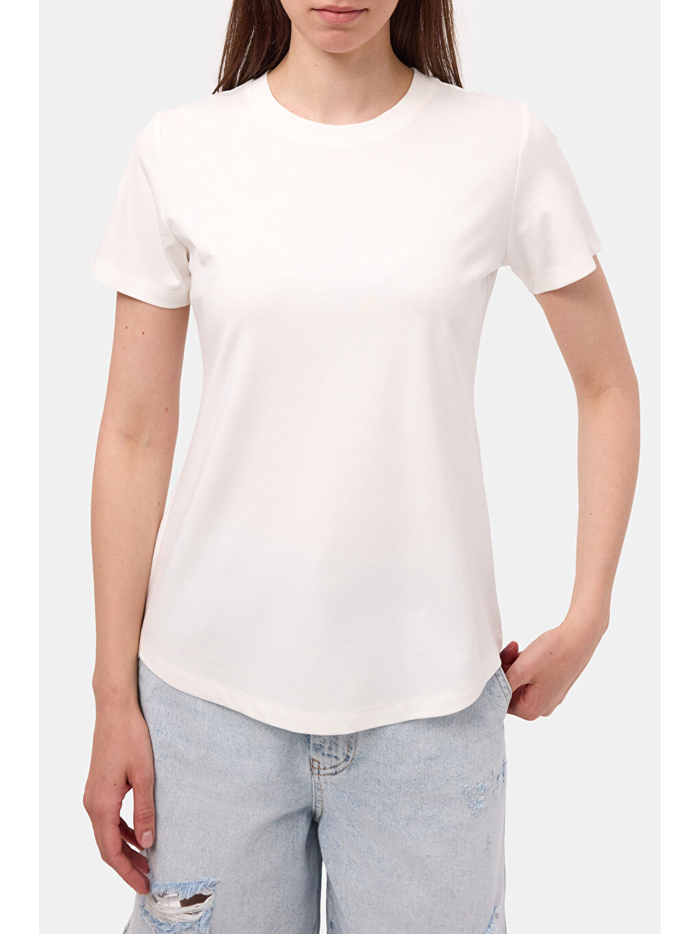 Kadın Beyaz s6-2 Oversize Bisiklet Yaka T-Shirt-3