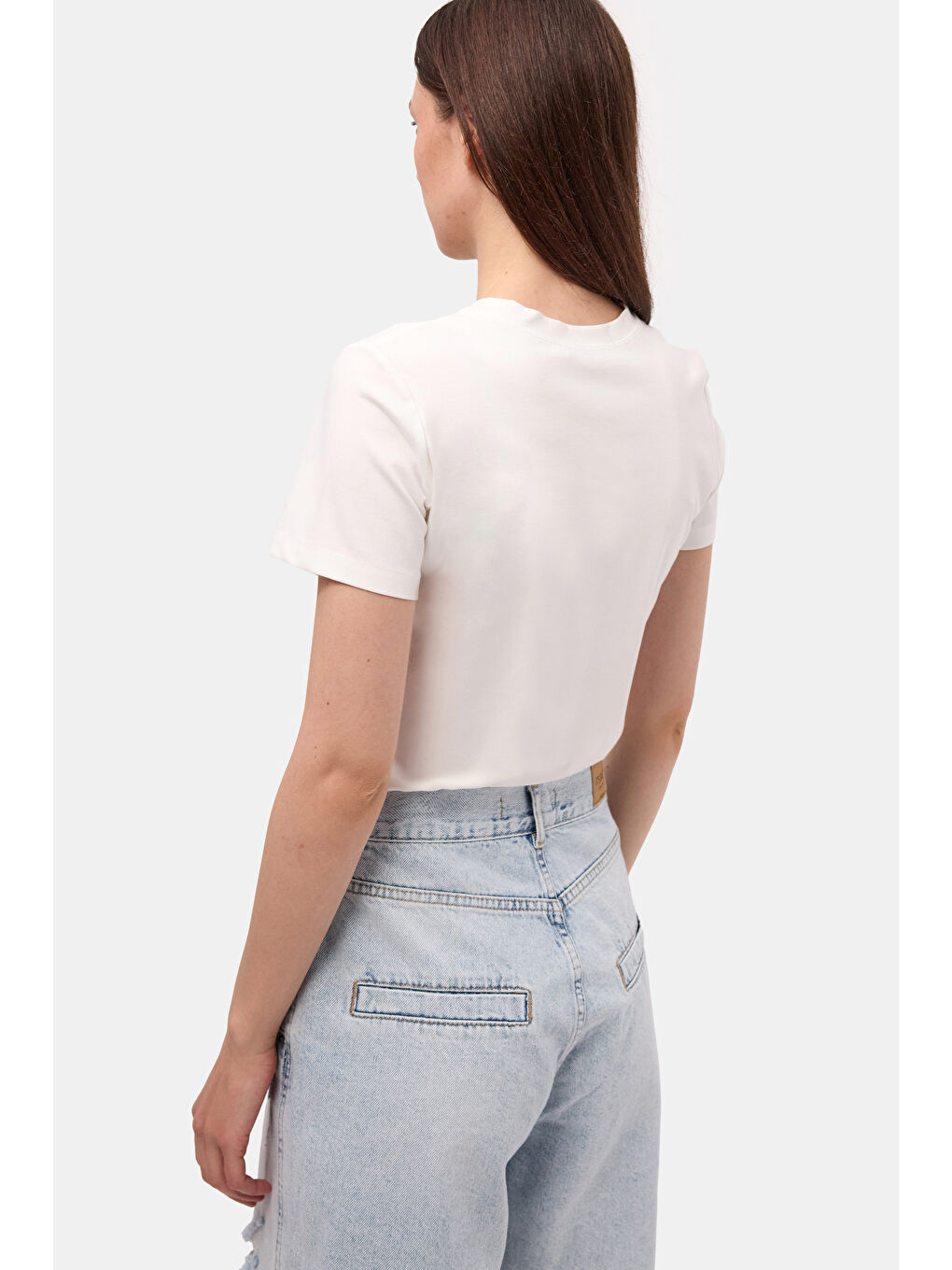 Kadın Beyaz s6-2 Oversize Bisiklet Yaka T-Shirt-4