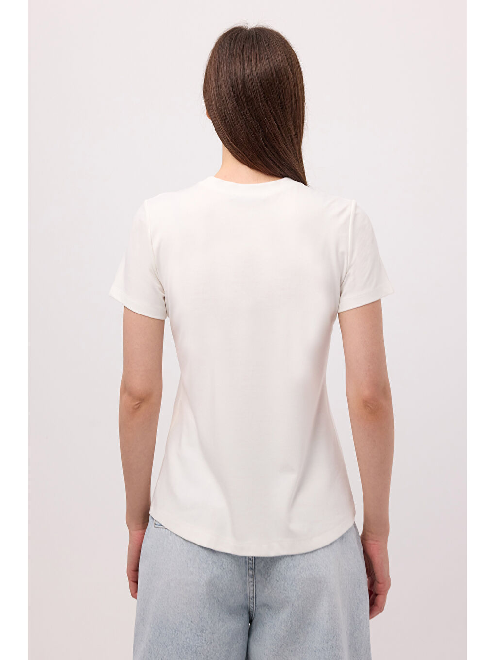 Kadın Beyaz s6-2 Oversize Bisiklet Yaka T-Shirt-5
