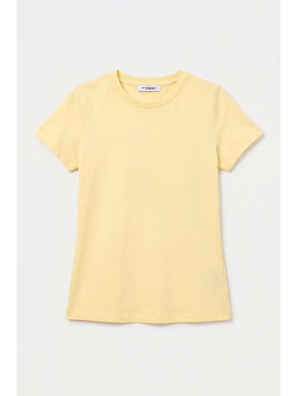 Kadın Light Sarı s6-108 Bisiklet Yaka %100 Organik Pamuk Esnek Kumaş T-Shirt-1
