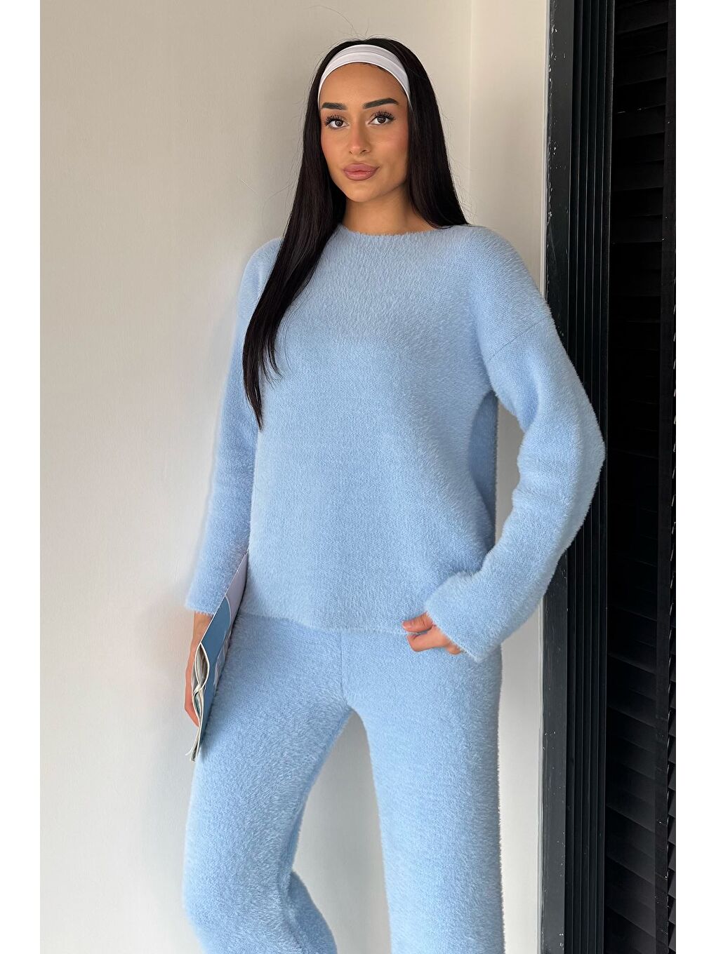 Mavi Kadın Sakallı Yumoş İplik Kazak Pantolon Triko İkili Takım-2