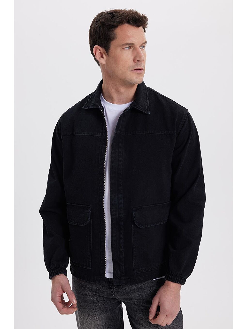 Erkek Relax Fit Rahat Kesim Çift Cep Denim Siyah Jean Mont Ceket