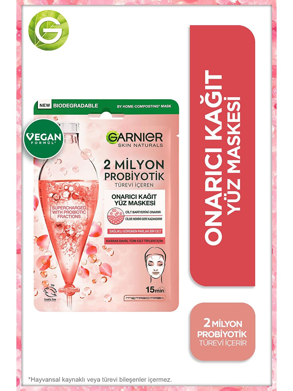 2 Milyon Probiyotik Türevi İçeren Onarıcı Kağıt Yüz Maskesi