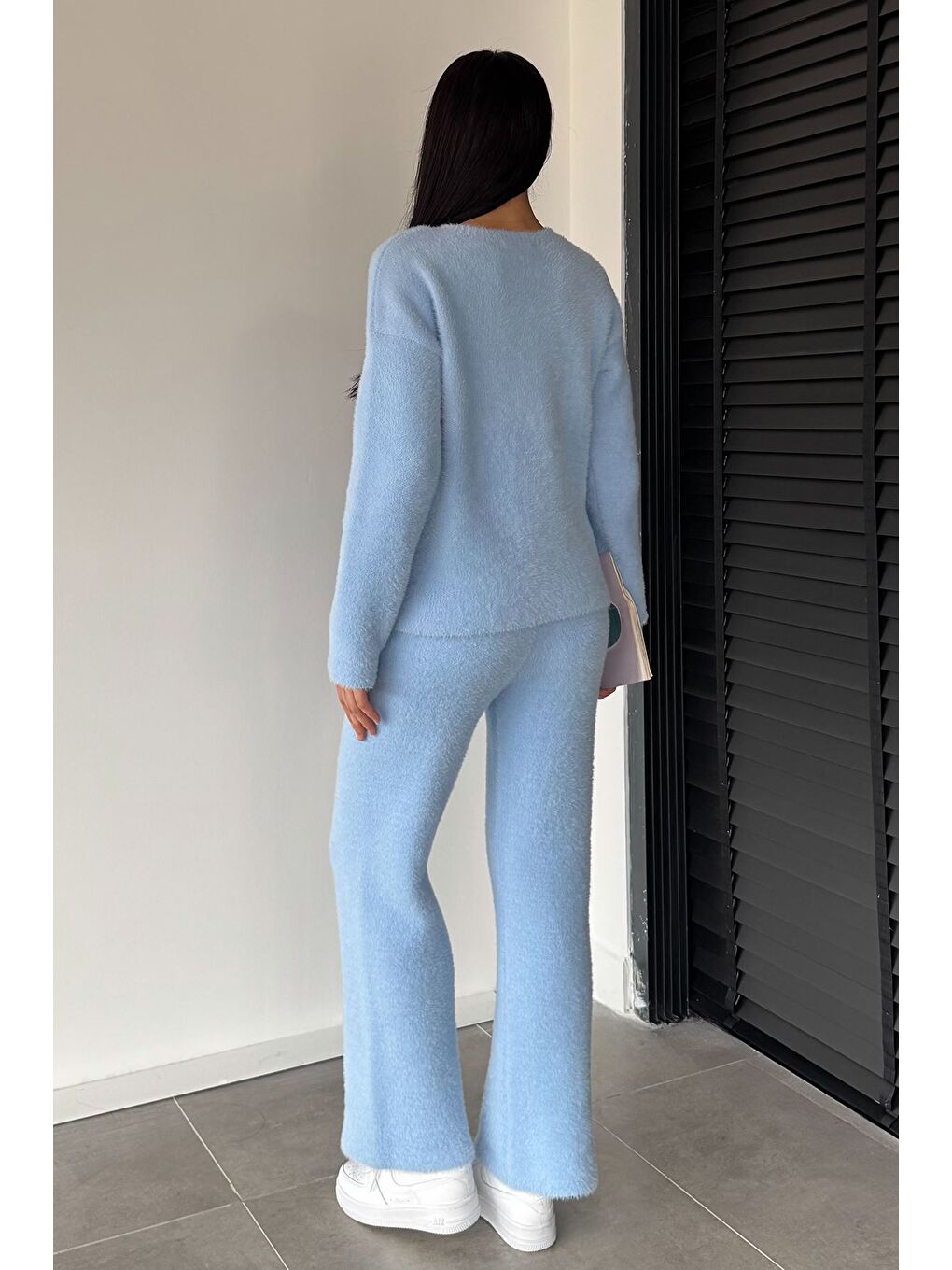 Mavi Kadın Sakallı Yumoş İplik Kazak Pantolon Triko İkili Takım-3