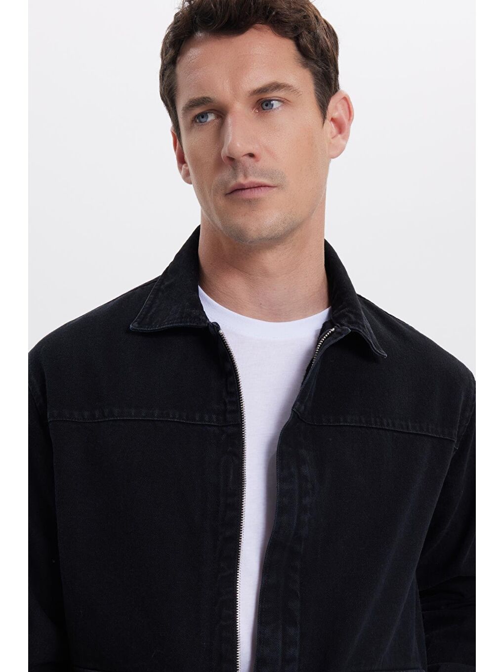 Erkek Relax Fit Rahat Kesim Çift Cep Denim Siyah Jean Mont Ceket-1