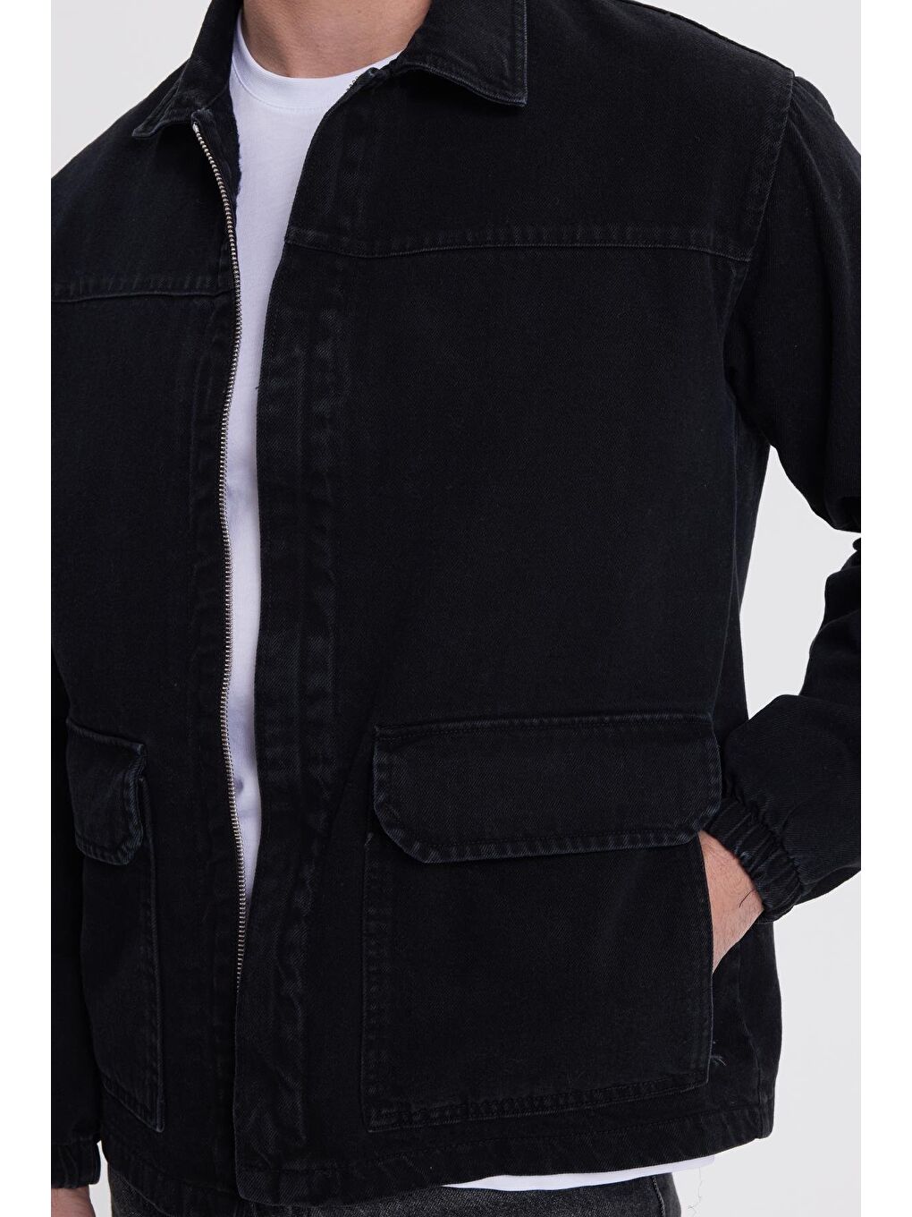 Erkek Relax Fit Rahat Kesim Çift Cep Denim Siyah Jean Mont Ceket-2