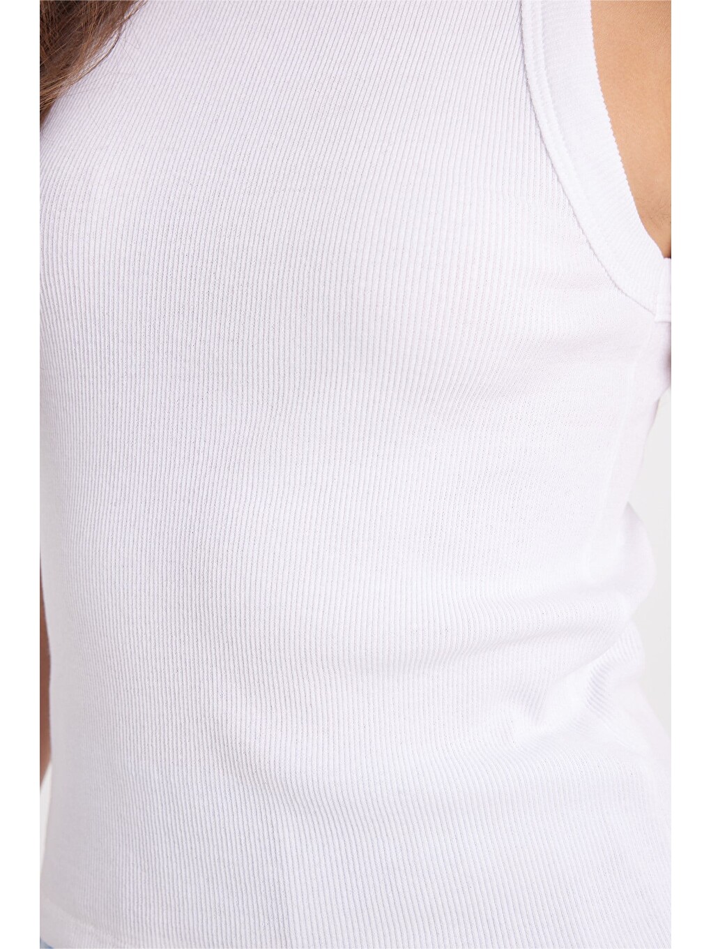Kadın Slim Fit Dar Kesim Pamuklu Askılı Bisiklet Yaka Beyaz Crop Atlet-3