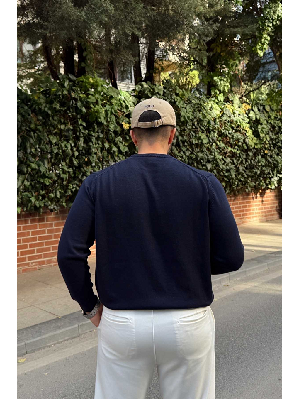 Lacivert Acton Erkek %100 Organik Pamuk Bisiklet Yaka Triko Kazak-1