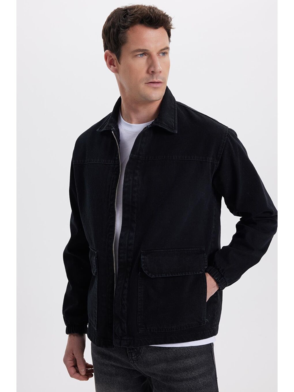 Erkek Relax Fit Rahat Kesim Çift Cep Denim Siyah Jean Mont Ceket-4