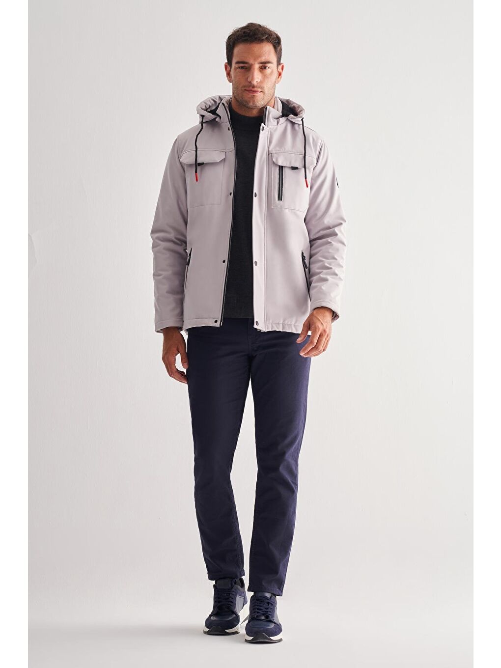 Bej Taş Rengi Dik Yaka Çıkma Kapüşonlu Slim Fit Casual Mont 1007255131-1