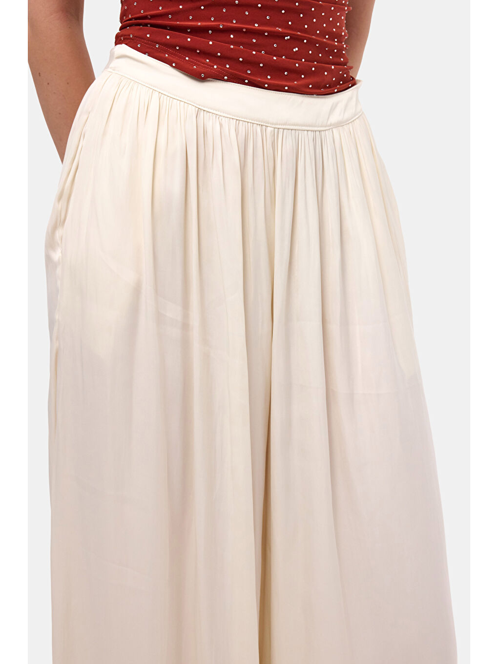 Kadın Kırık Beyaz s6-101 Süper Bol Kesim Baggy Fit Özel Kumaş Tasarım Pantolon-1