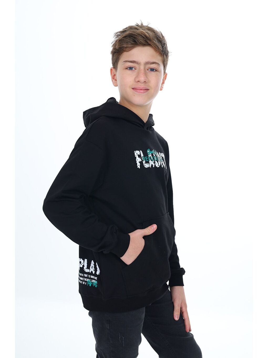 Siyah Erkek Çocuk Baskılı Sweatshirt-1
