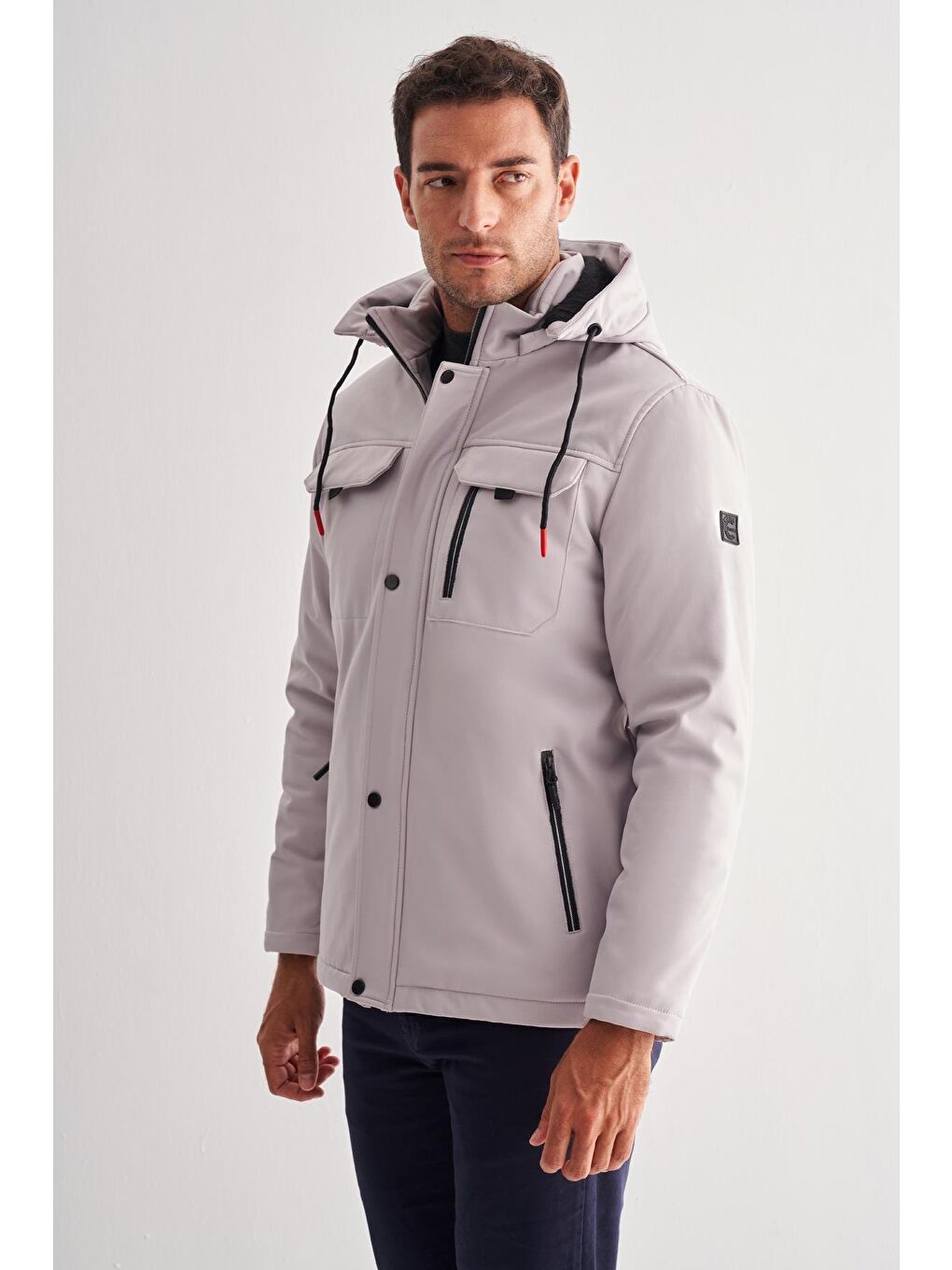 Bej Taş Rengi Dik Yaka Çıkma Kapüşonlu Slim Fit Casual Mont 1007255131-2