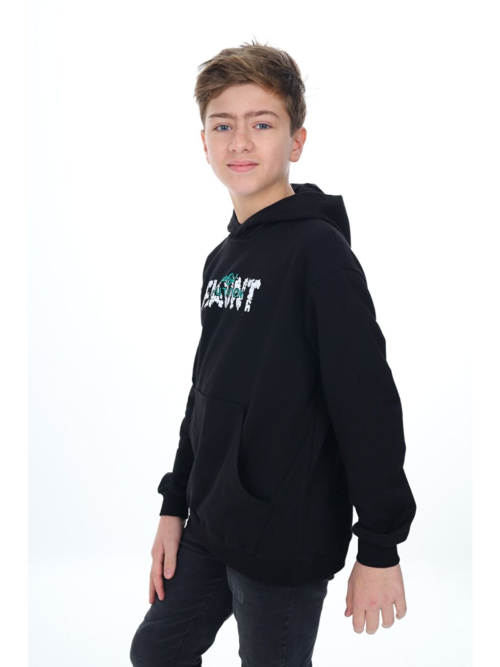 Siyah Erkek Çocuk Baskılı Sweatshirt-2