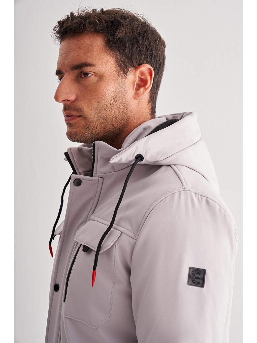 Bej Taş Rengi Dik Yaka Çıkma Kapüşonlu Slim Fit Casual Mont 1007255131-3