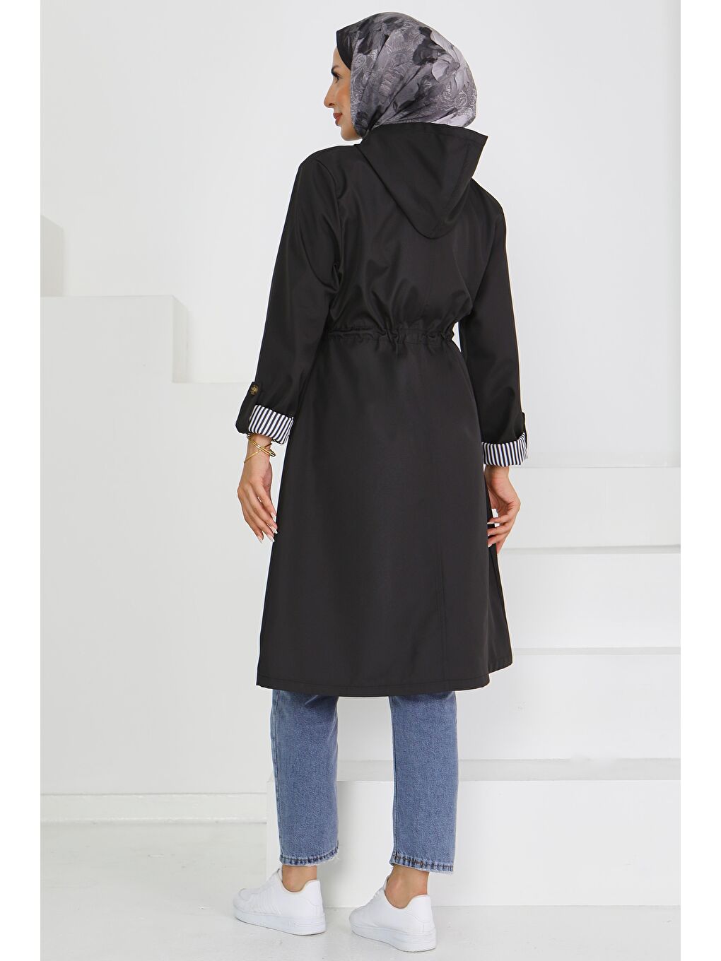 Belde Lastik Detaylı Fermuarlı Miranda Trençkot Siyah - 27624-4
