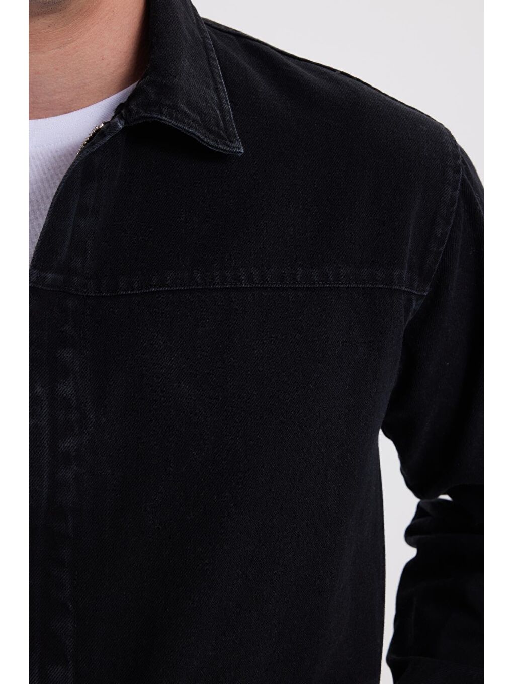 Erkek Relax Fit Rahat Kesim Çift Cep Denim Siyah Jean Mont Ceket-5