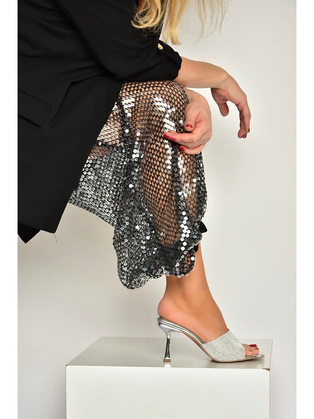 Gri Gümüş Kadın Topuklu Ayakkabı Y820179134-1