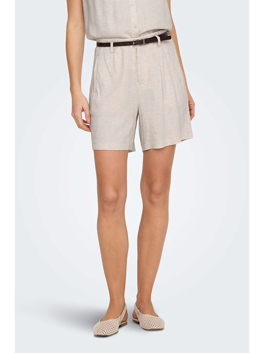 Bej Onlsiesta Keten Karışımlı Regular Fit Kemer Detaylı Short 15367413