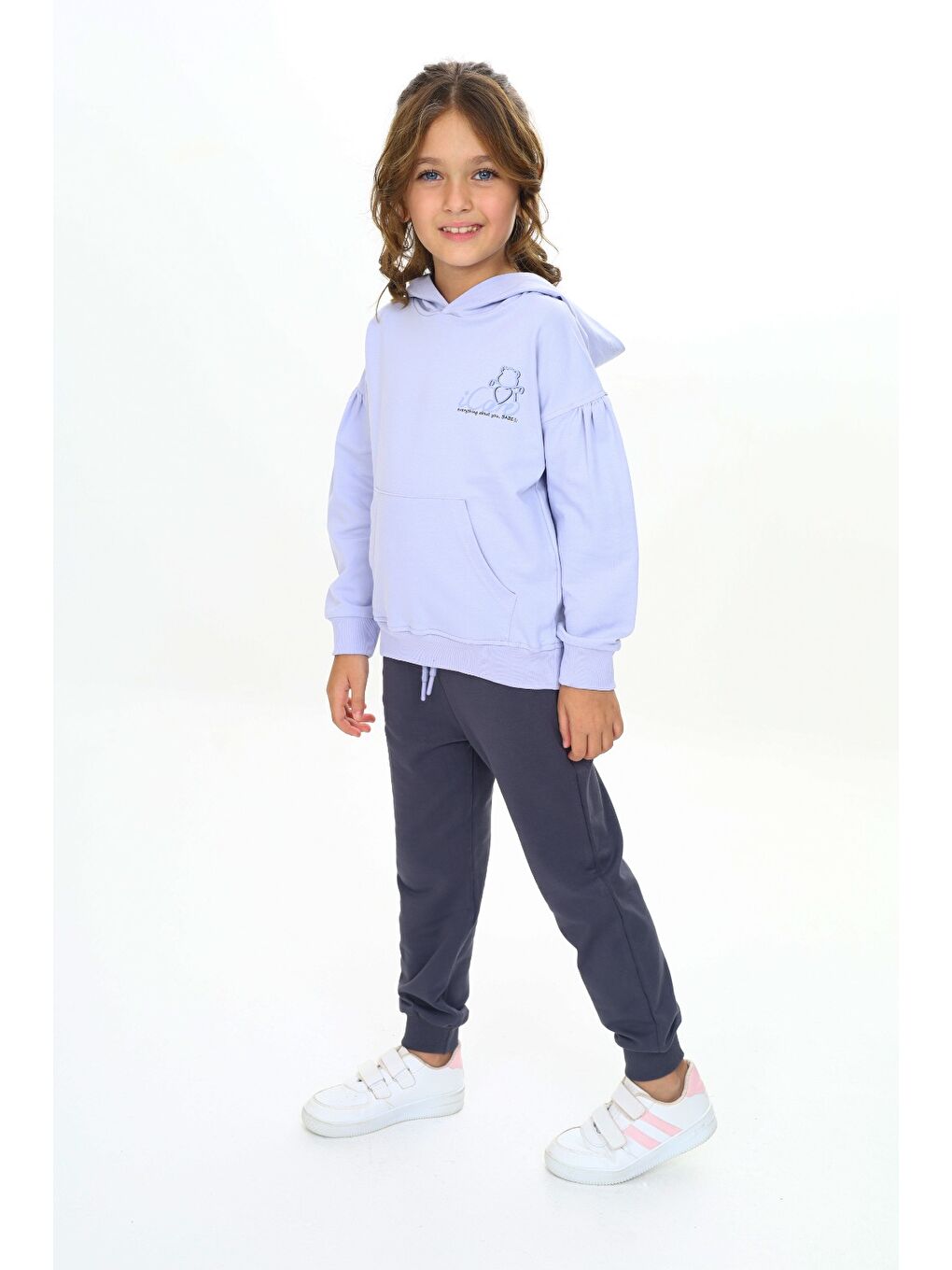 Mavi Kız Çocuk Kapüşonlu Eşofman Takım-1
