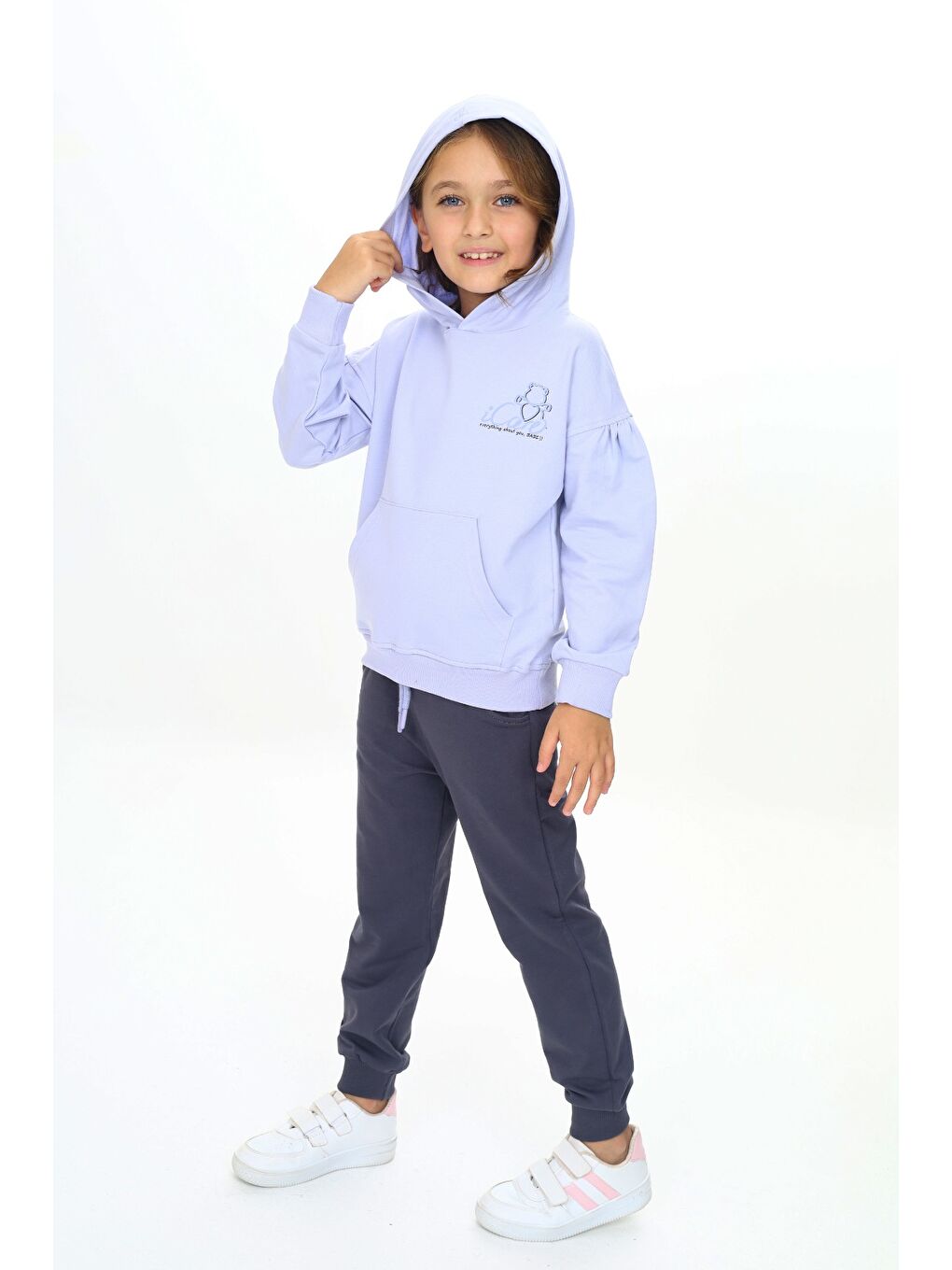 Mavi Kız Çocuk Kapüşonlu Eşofman Takım-3