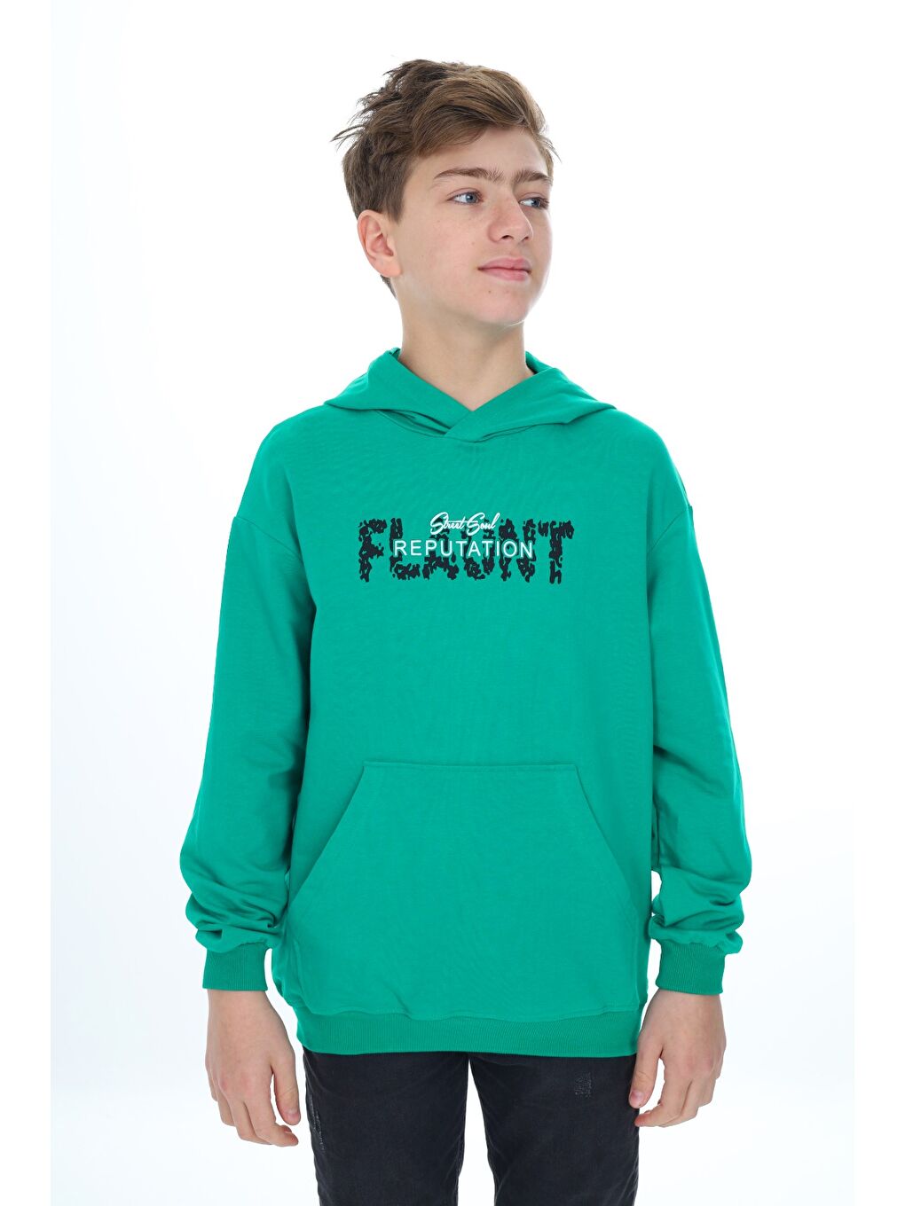 Yeşil Erkek Çocuk Baskılı Sweatshirt-1