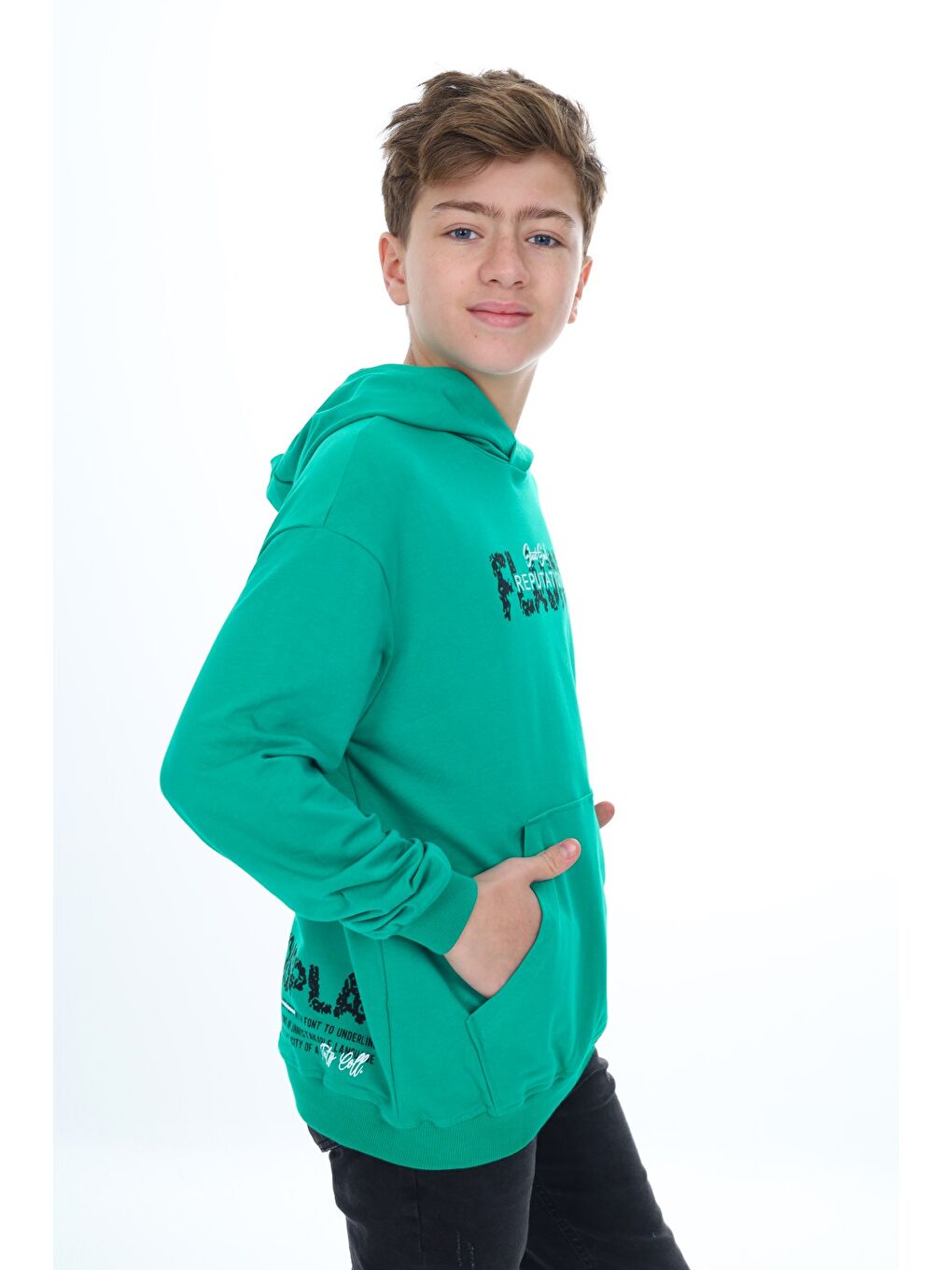 Yeşil Erkek Çocuk Baskılı Sweatshirt-4