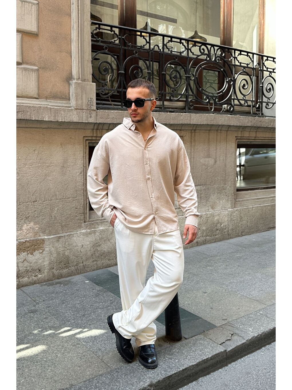 Bej Zoro Erkek Extra Soft Keten Görünümlü Gömlek Uzun Kollu, Hafif Dokulu-3