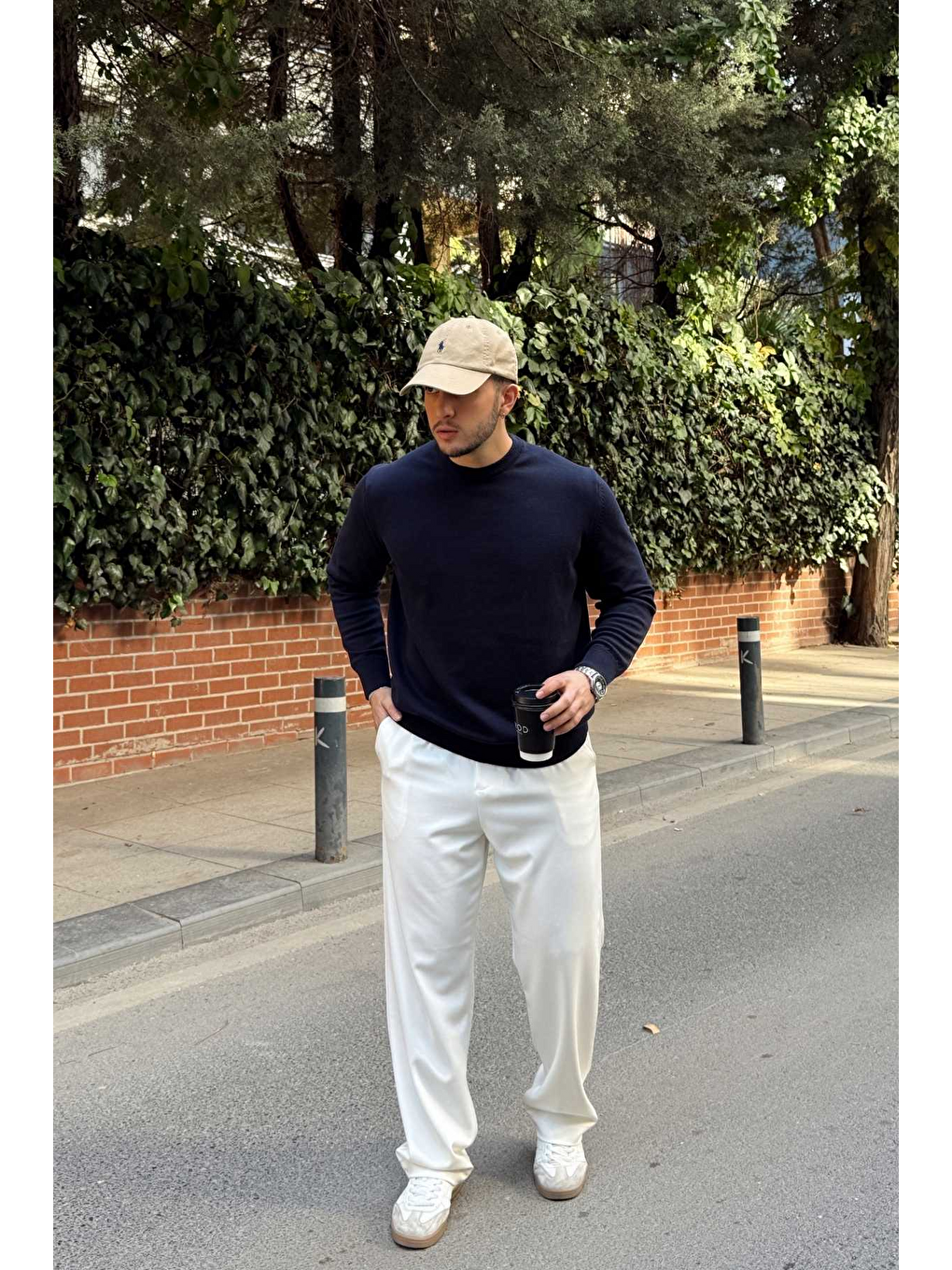 Lacivert Acton Erkek %100 Organik Pamuk Bisiklet Yaka Triko Kazak-3