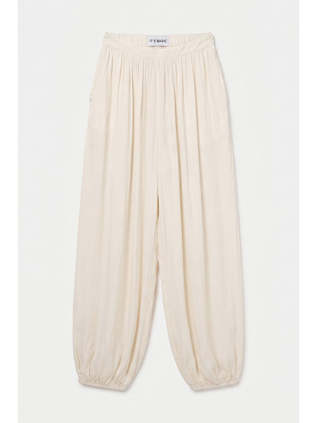 Kadın Kırık Beyaz s6-101 Süper Bol Kesim Baggy Fit Özel Kumaş Tasarım Pantolon-3