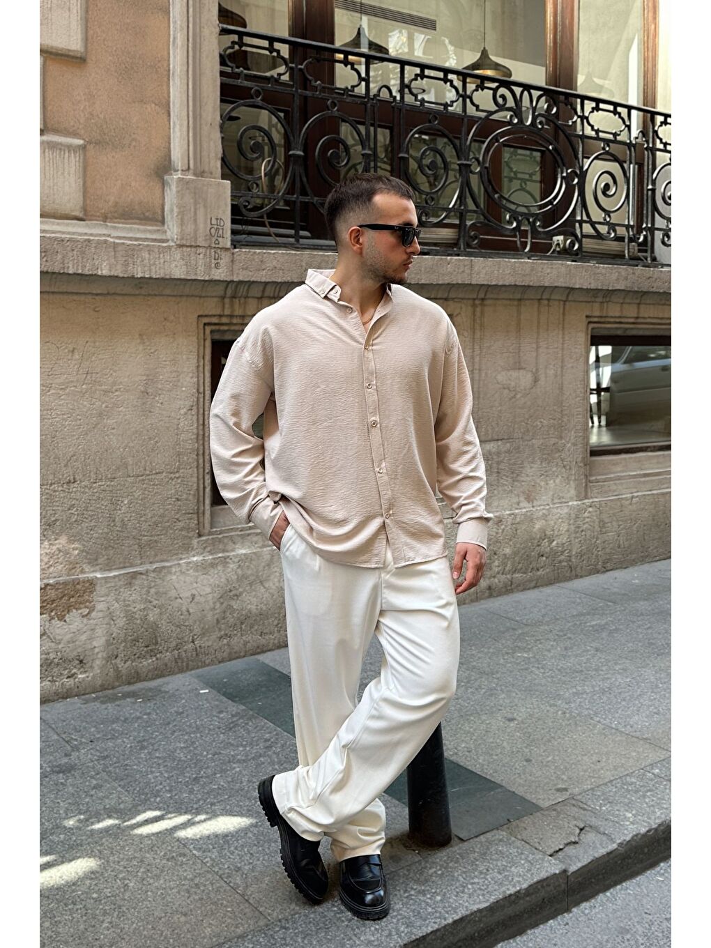 Bej Zoro Erkek Extra Soft Keten Görünümlü Gömlek Uzun Kollu, Hafif Dokulu-4