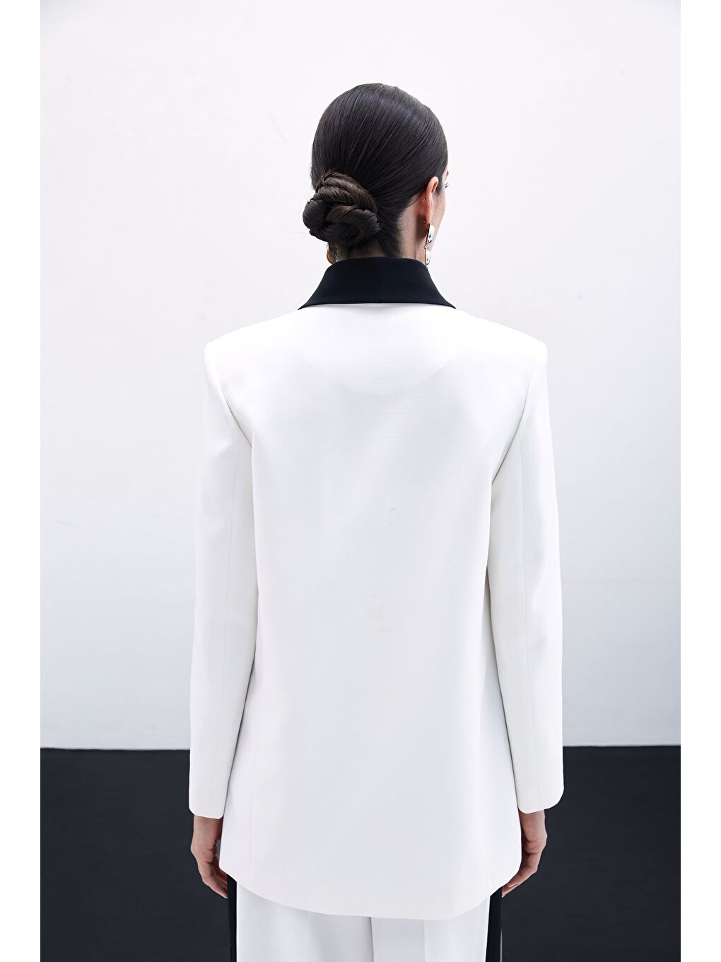 Kontrast Uzun Ceket - Ekru-7