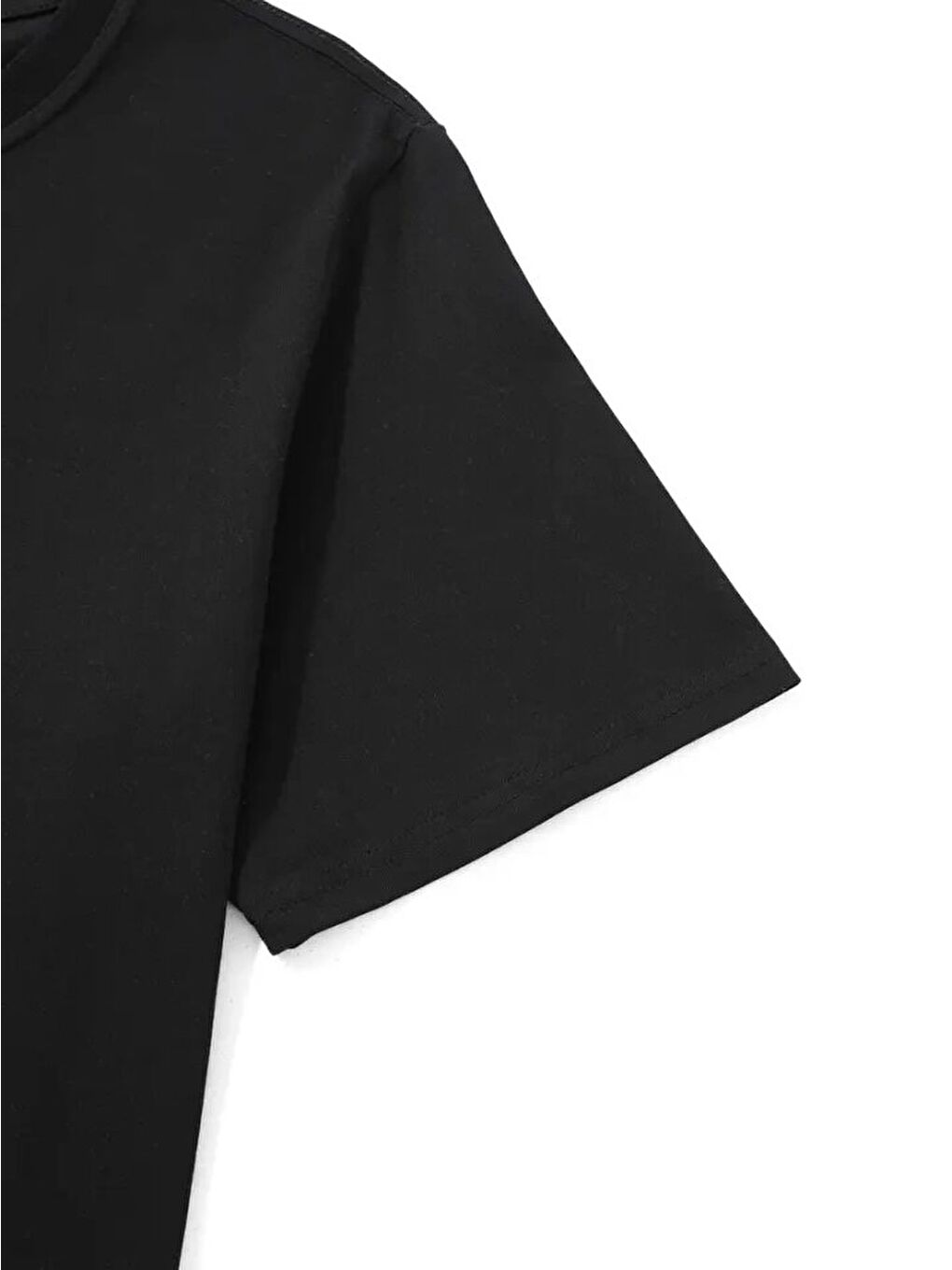 Baskılı Oversize Bisiklet Yaka T-shirt - Siyah-1