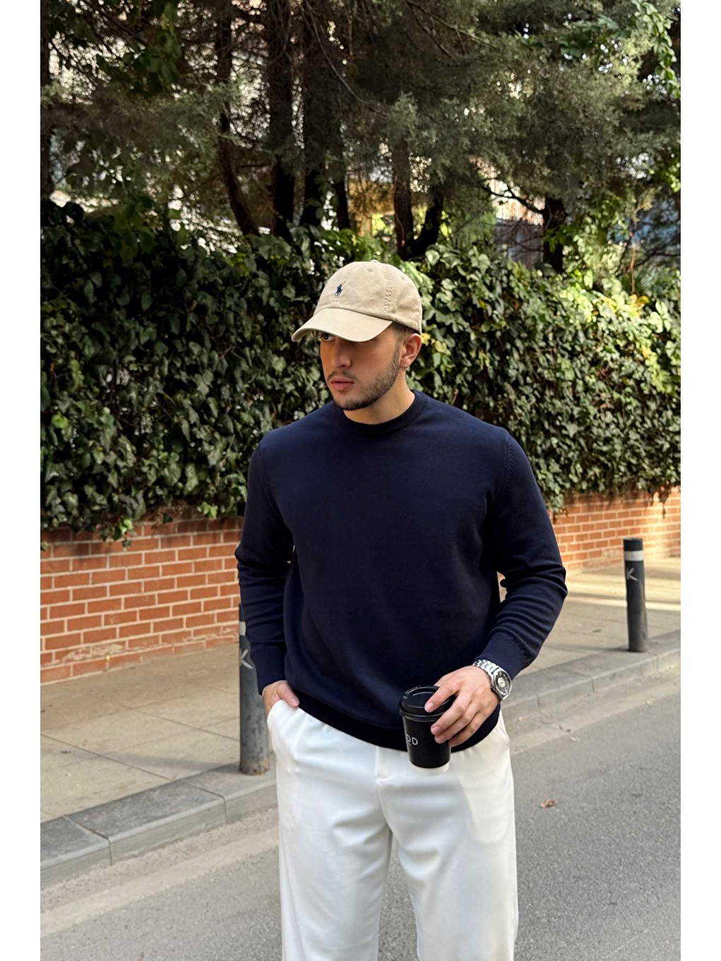 Lacivert Acton Erkek %100 Organik Pamuk Bisiklet Yaka Triko Kazak-4