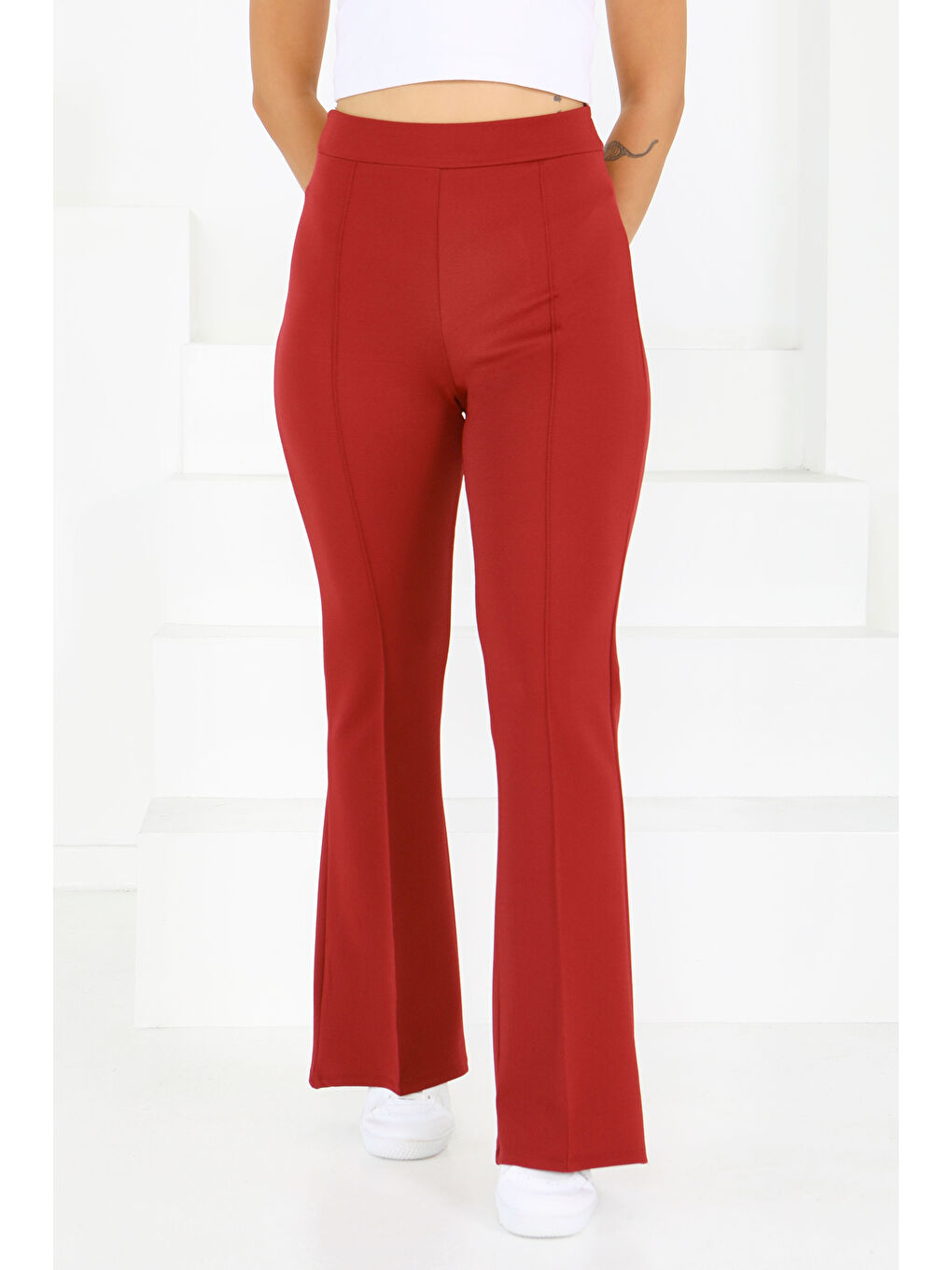 Çımalı İspanyol Paça Krep Pantolon Bordo - 27623