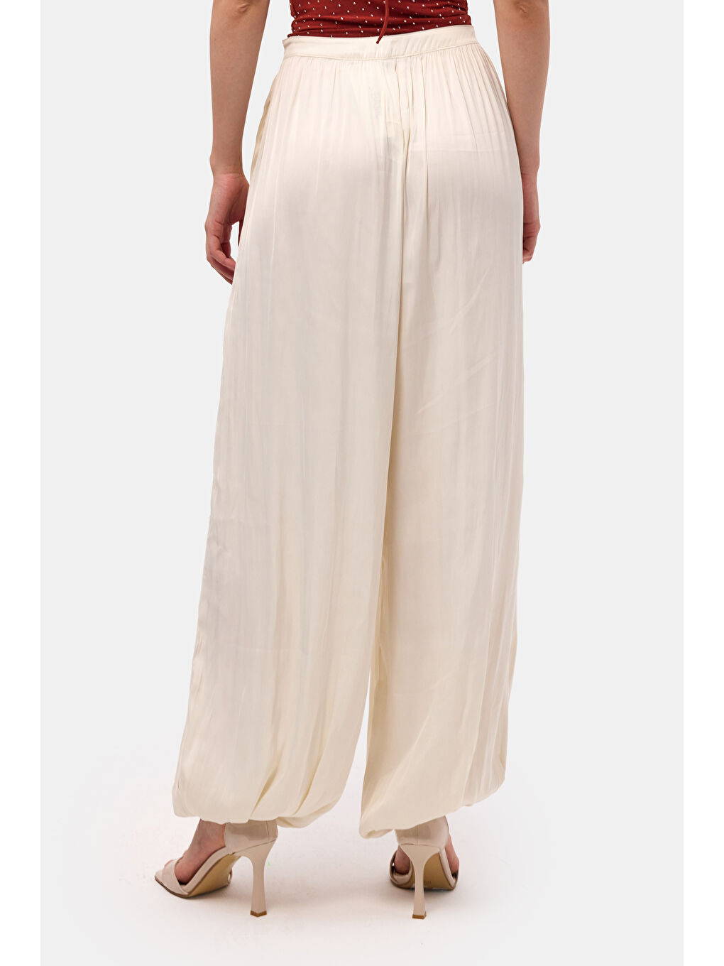 Kadın Kırık Beyaz s6-101 Süper Bol Kesim Baggy Fit Özel Kumaş Tasarım Pantolon-5