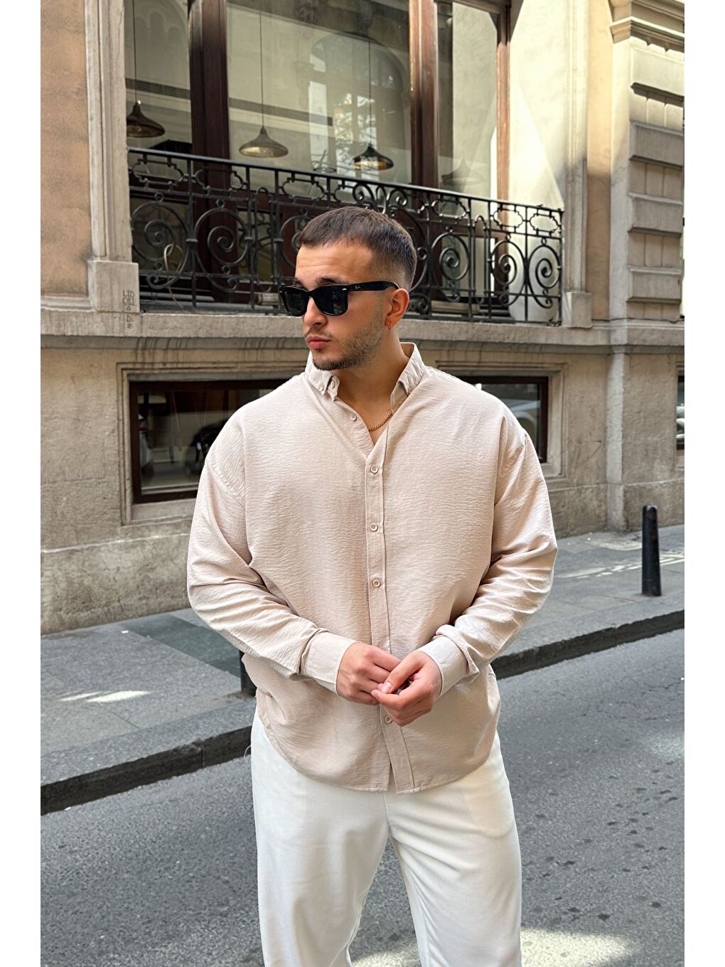 Bej Zoro Erkek Extra Soft Keten Görünümlü Gömlek Uzun Kollu, Hafif Dokulu-7