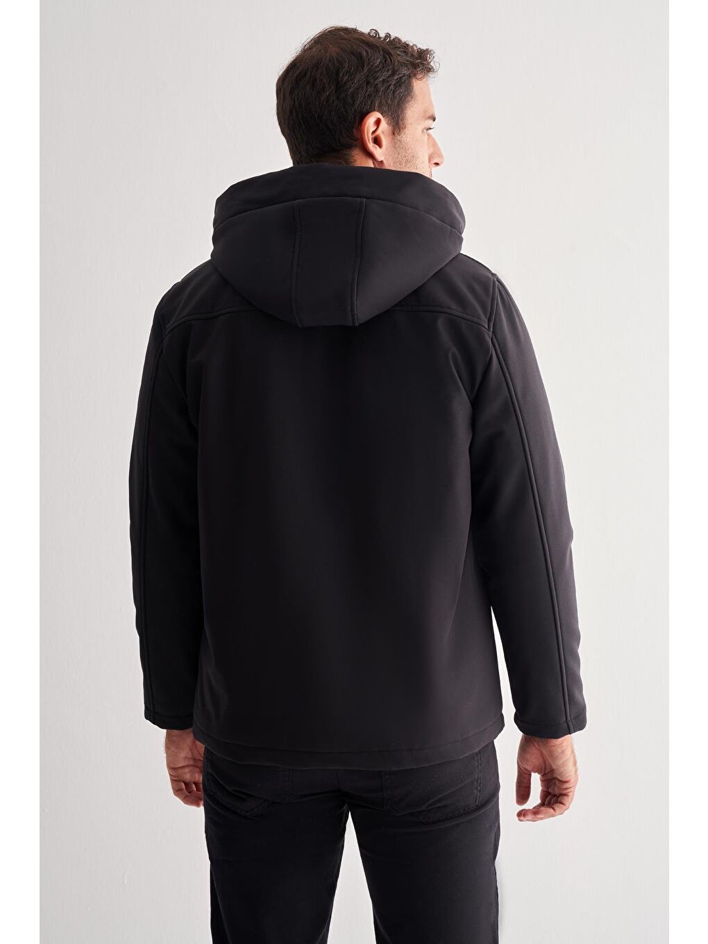 Siyah Dik Yaka Çıkma Kapüşonlu Slim Fit Casual Mont 1007255131-4