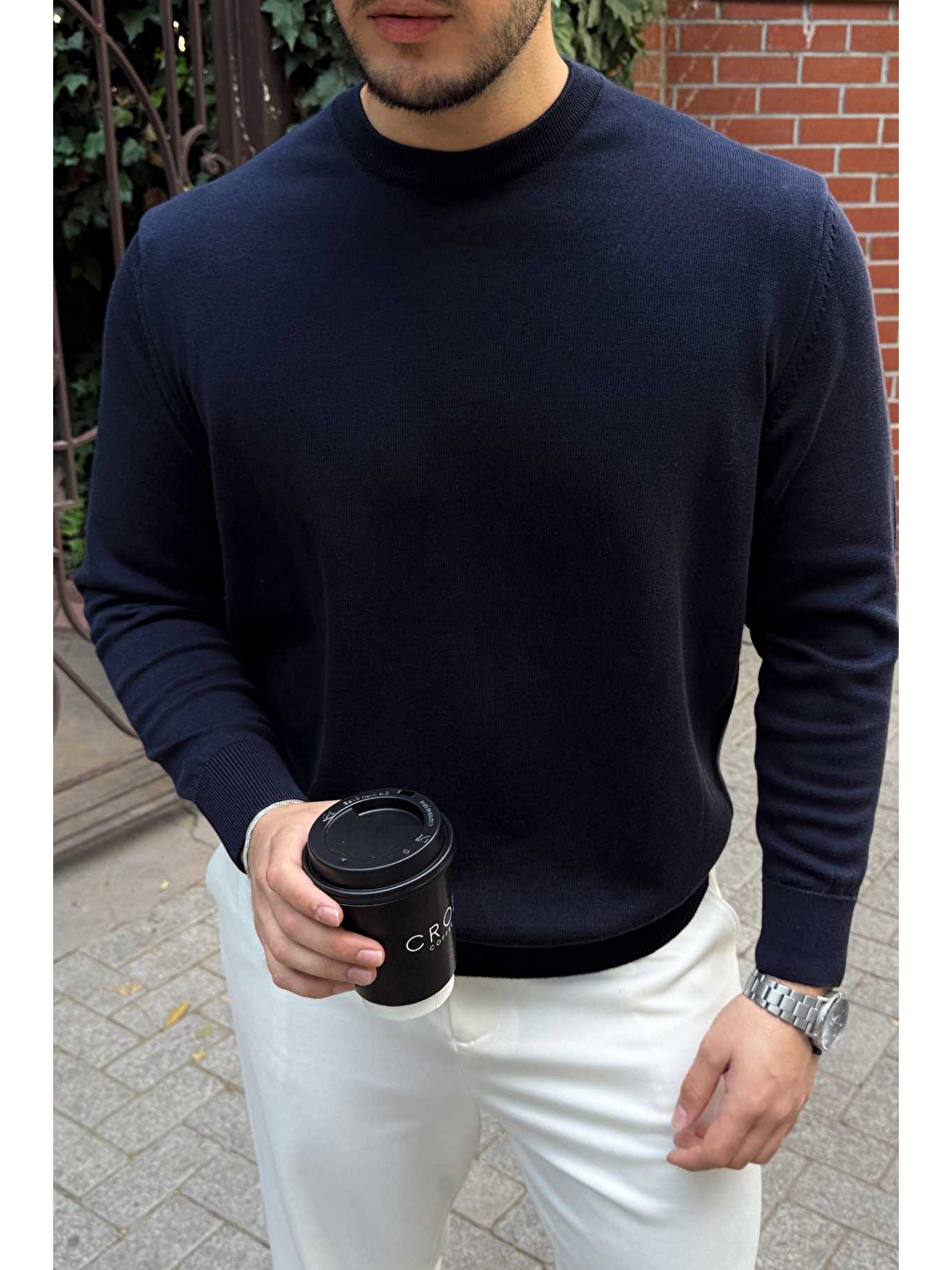 Lacivert Acton Erkek %100 Organik Pamuk Bisiklet Yaka Triko Kazak-6