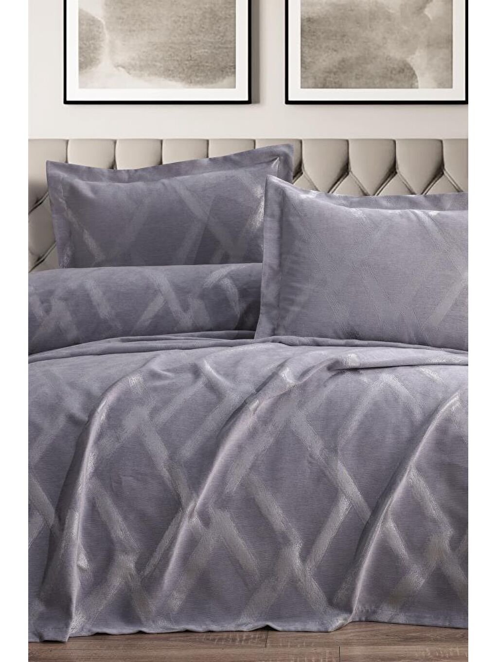 Nisan 3 Parça Çift Kişilik Pike Takımı 240x260 Gri