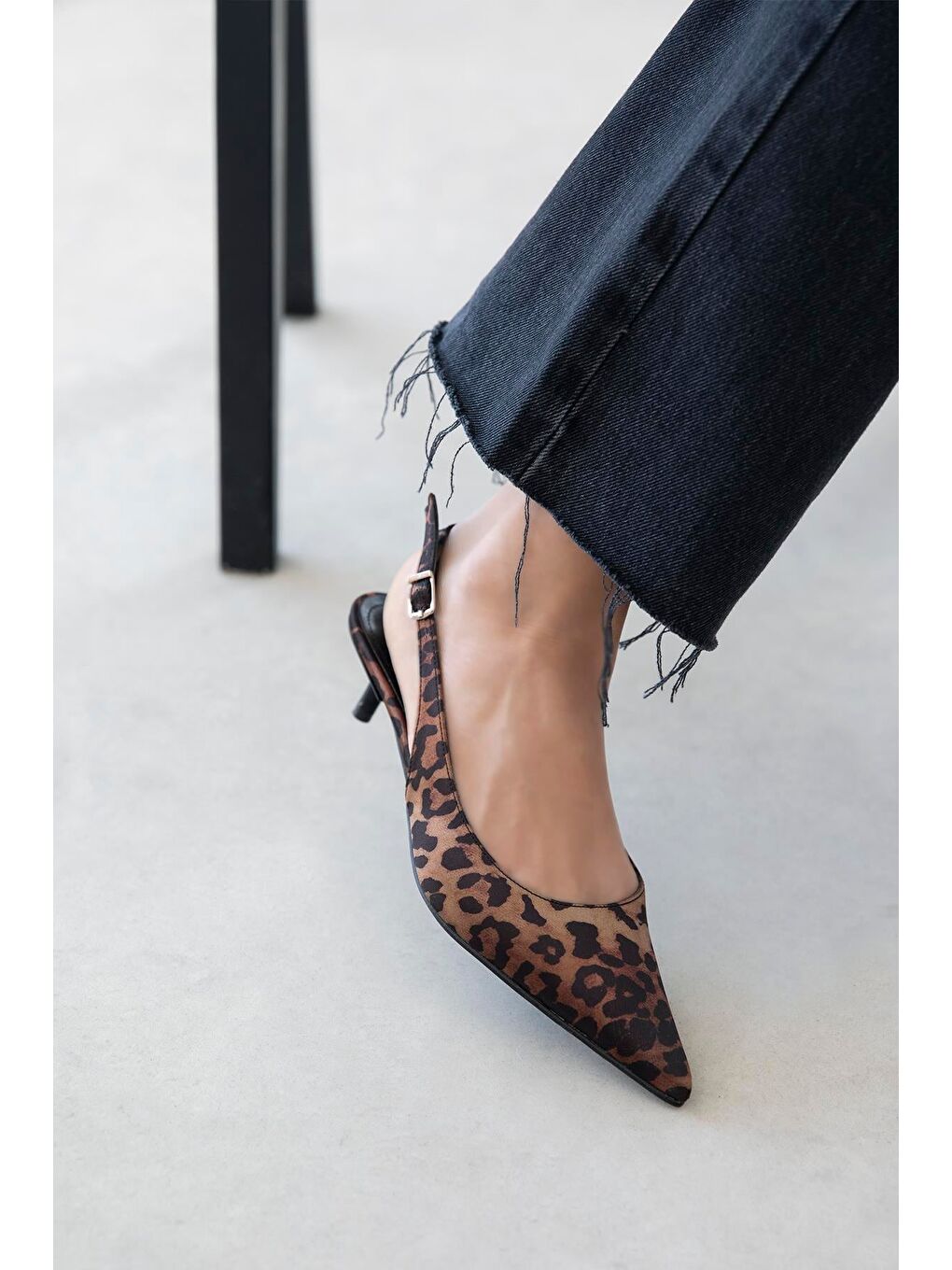 Kahverengi Cuesta  Kadın Topuklu Saten  Ayakkabı Leopar-1