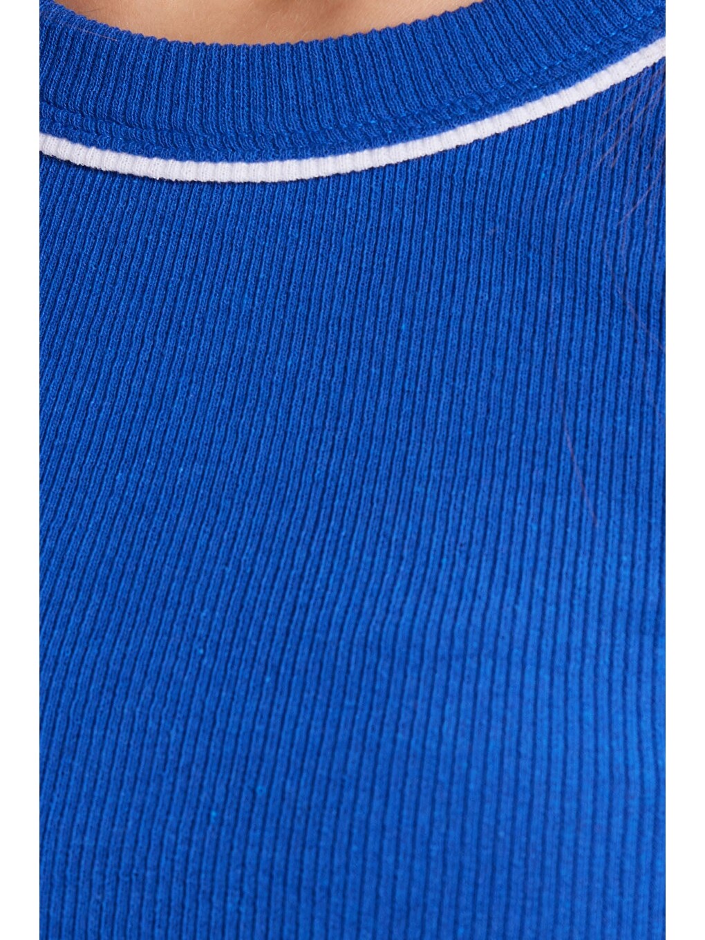 Kadın Slim Fit Dar Kesim Pamuklu Askılı Bisiklet Yaka Biyeli Saks Mavi Crop Atlet-5
