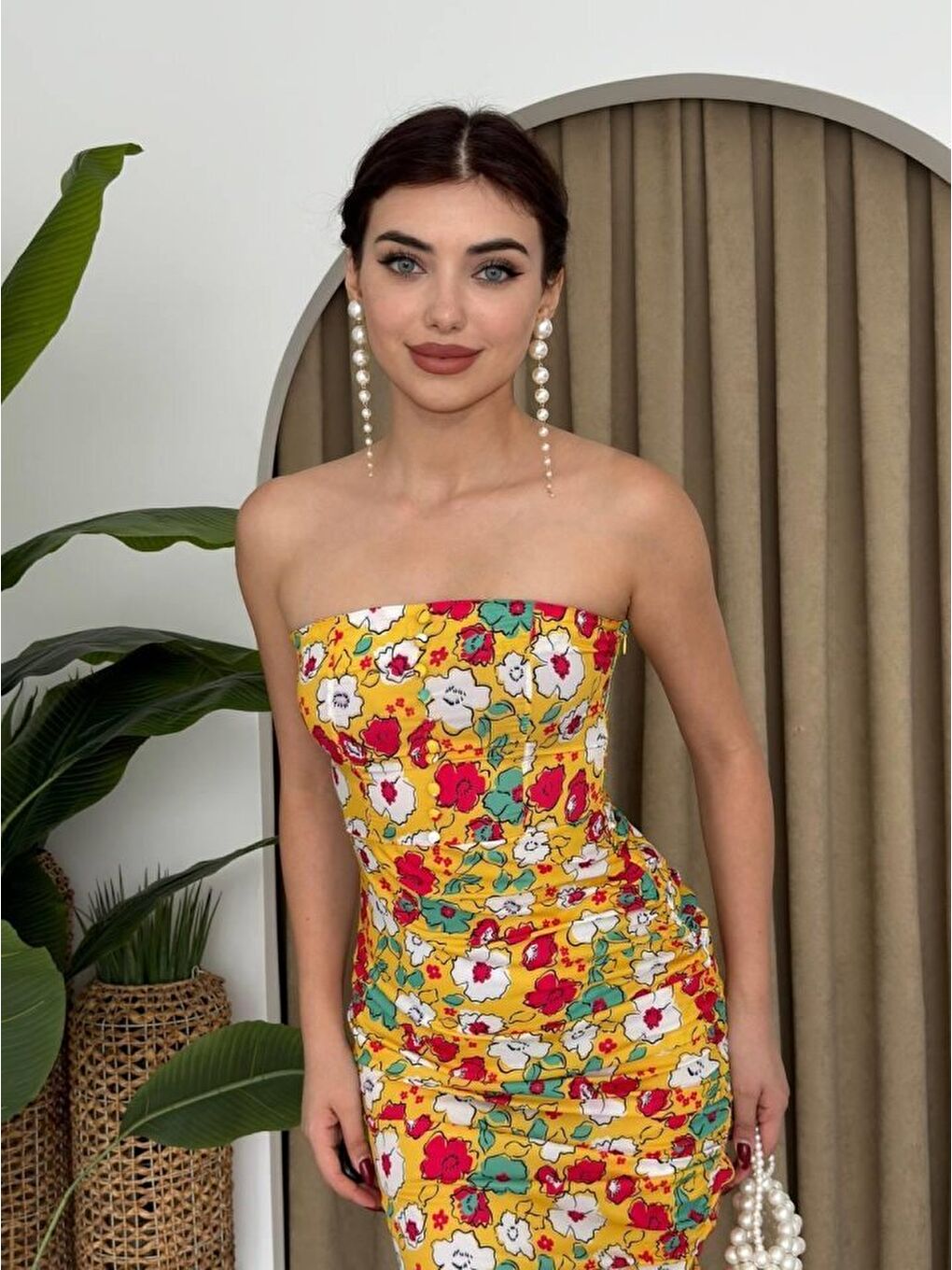 Sarı Emelıe Straplez Elbise