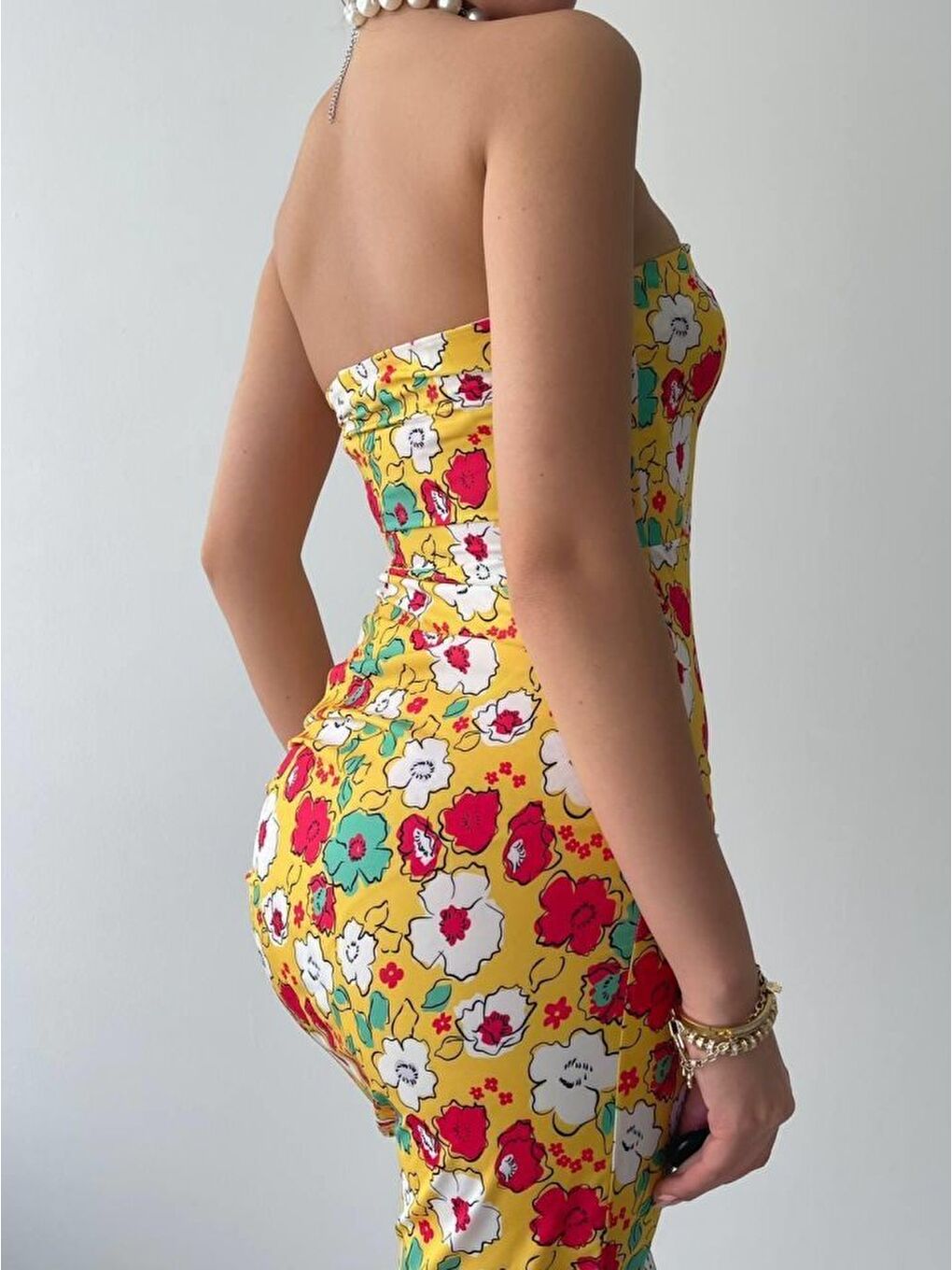 Sarı Emelıe Straplez Elbise-4