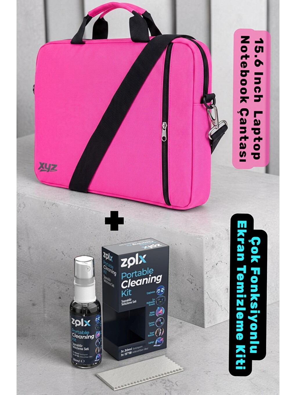 Pembe Xyz-t26 15.6 Inch Macbook Laptop Notebook Çantası + Çok Fonksiyonlu Ekran Temizleme Seti-1