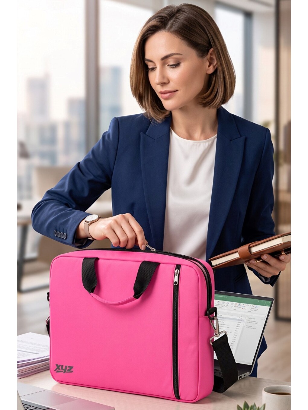 Pembe Xyz-t26 15.6 Inch Macbook Laptop Notebook Çantası + Çok Fonksiyonlu Ekran Temizleme Seti-2